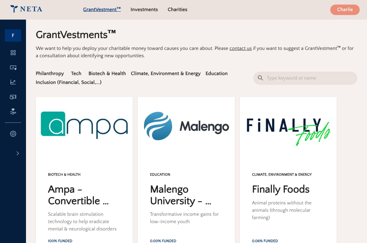 Neta GrantVestments discovery platform